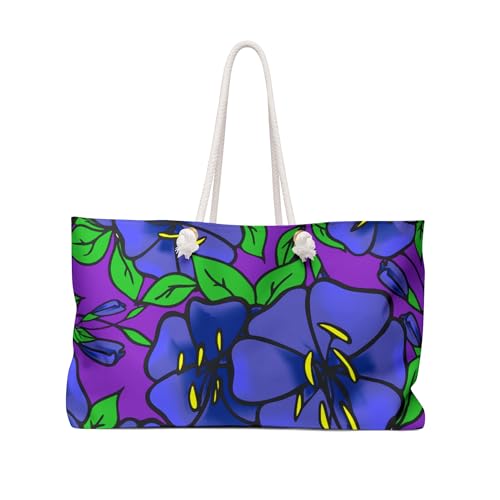 Weekender Bag Vibrant Floral Design with Purple and Blue Blooms
