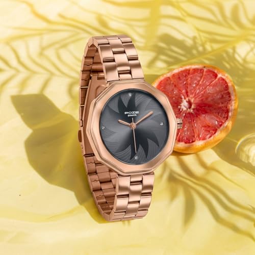 Image of Sonata Poze 9 with Quartz Analog Grey Dial IPRG Strap Watch for Women - SP80180WM01W