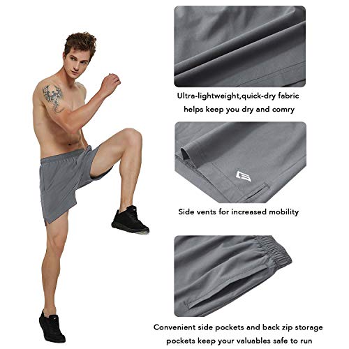 Ggk Mens 5 Inch Running Shorts Lightweight Quick Dry Athletic Shorts For Workout Gym Training With Back Zipper Pockets Grey #TOP4