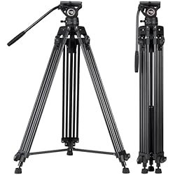 Tripode Video Profesional Cayer BV30 Trípode de Video, Soporte de Trípode de Aleación de Aluminio Resistente con 360° Cabezal de Arrastre Fluido, Placa QR Compatible con Canon Nikon Sony y Otras,Carga hasta 17.6lb/ 8kg