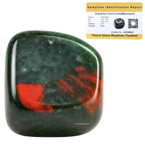 Image of Certified African Bloodstone Crystal Healing Tumbled Stone, Natural Polished Crystals for DIY Crafts, Manifestation, Meditation, Pooja Feng Shui and Reiki Healing (30 Grams)