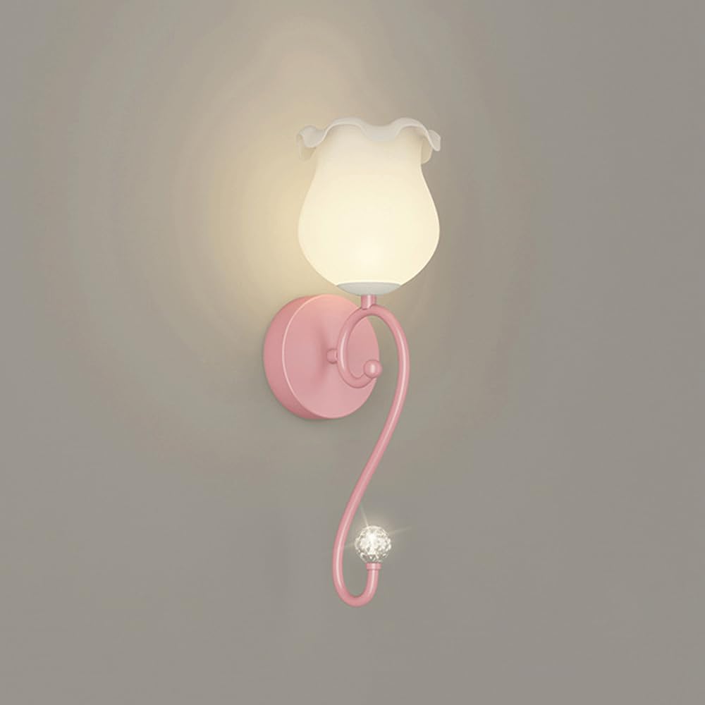 KXEcoLife Glass Wall Sconce Flower Shaped Lamp Shade Modern Mount Light, Nordic Sconces Lighting Fixtures E27 Headboard Lamps For Living Room Bedroom