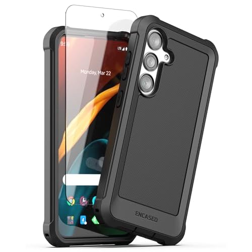 ENCASED Falcon Designed for Samsung Galaxy S24 Plus Case with Tempered Glass Screen Protector, Full Body Protective Phone Case (Black) (S24+)