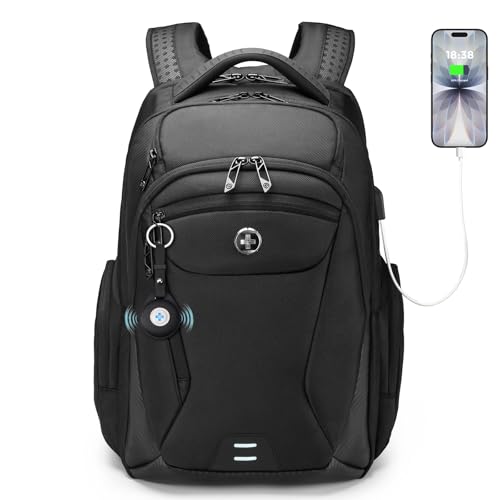 Image of Swissdigital Design Men's Laptop Backpack with Apple Find My, Business Travel Backpack with USB Charging Port and RFID Protection, Work Backpack Fits 15.6 inches Computer,Black| SD16959508F-01