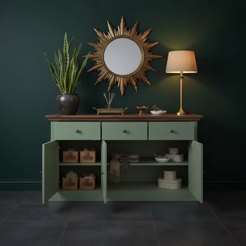 Image of APRODZ Solid Wood Alegre Sideboard Storage Cabinet for Living Room | Misty Teal