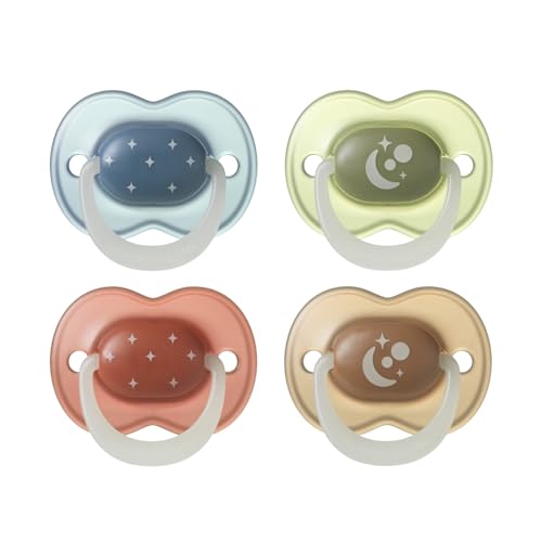 Tommee Tippee NightGlow Pacifiers 6-18 Months Glow in the Dark Symmetrical Nipple 100% BPA Free Silicone Dishwasher and Sterilizer Safe Twilight Tones Pack of 4