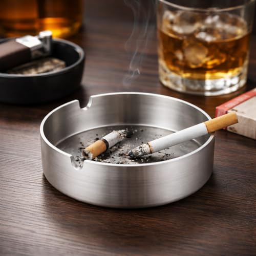 9 Stück Edelstahl Aschenbecher 8 Cm Silber, Aschenbecher Für Draussen Und Innen, Moderne Tischplatte, Für Partys Und Grillabende, Silber