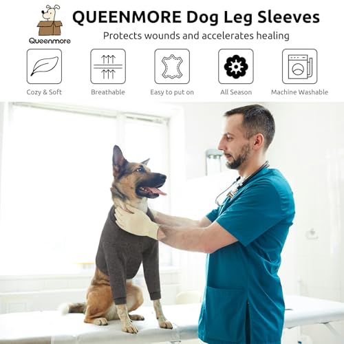 Image of Queenmore Dog Surgery Recovery Sleeve Front Legs, Breathable Dog Recovery Sleeve, Elbow Protector Pet Cone Alternative After Surgery, Grey, M