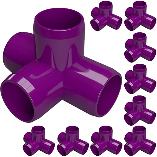 FORMUFIT 1/2” 4-Way Tee Furniture Grade PVC Fitting in Purple, Made in USA, UV-Resistant, Impact-Proof, 0.840” Actual Socket Diameter (Pack of 10) - F0124WT-PU-10