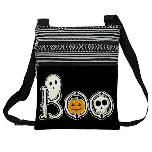 Spook Boo Messenger Bag Small Ethnic Pattern Adjustable Strap Crossbody Zipper Pouch Spook Boo Phone Organizer Wallet Shoulder Handbag Halloween Present for Women Friends