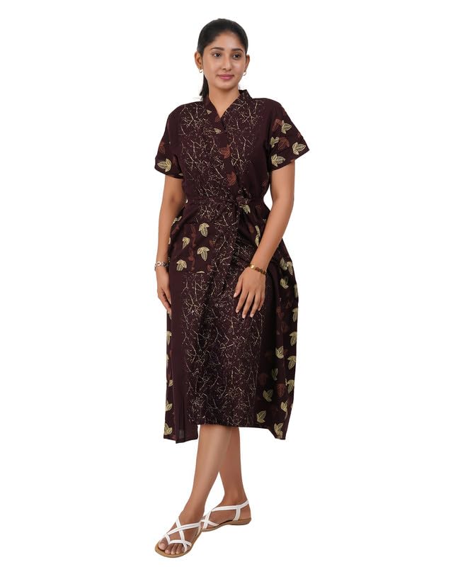 Image of MENMAII Cotton Feeding Robe for Women | Soft Breathable Maternity & Nursing Wear | Front Open Easy Feeding Access | Comfortable Nightwear for New Moms|Calf Length [Size: L,XL,XXL,3XL /FS]