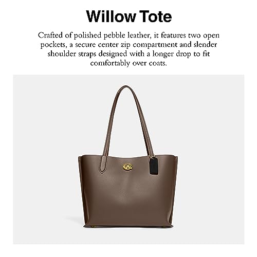 Image of COACH Polished Pebble Leather Willow Tote, Dark Stone