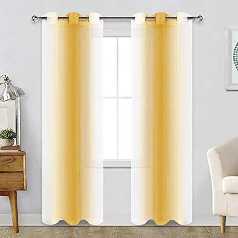 Hiasan Ombre Sheer Curtains for Living Room - Faux Linen Voile Grommet Window Curtains for Bedroom, Set of 2 Panels, 42 x 84 Inches Long, Yellow Gradient Cover