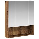 mtlskopl Armadietto da bagno con specchio effetto legno anticato, 60 x 14,5 x 70 cm, montaggio a parete con 2 ripiani, moderno armadietto da parete con specchio su entrambi i lati, per bagno