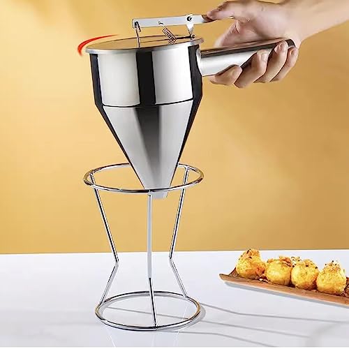 YYQTGG Pancake Batter Dispenser, Stainless Steel Funnel Cake Dispenser with Stand, Pancake Dispenser with 18mm 4PCS Silicone Mouth for Pancakes Cupcakes Donut Takoyaki