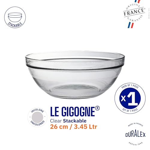 Image of Duralex France Gigogne Clear Stackable Glass Bowl 3.45L | 1 Bowl | Use for Dough, Batter, Mixing & More | Scratch-Resistant, Durable, Microwave & Dishwasher Safe