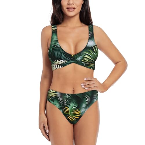 Maillot de bain 2 pièces imprimé feuilles de palmier tropicales pour femme