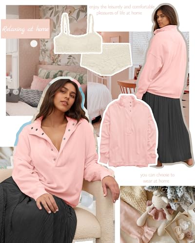 Image of Gacaky Sweatshirt for Women Oversized Casual Long Sleeve Button Henley Neck Pullover Tops Fashion Outfits Clothes
