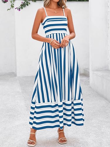 Image of PRETTYGARDEN Women Summer Maxi Dresses 2026 Spaghetti Strap Boho Floral Striped Wedding Guest Beach Vacation Flowy Long Dress