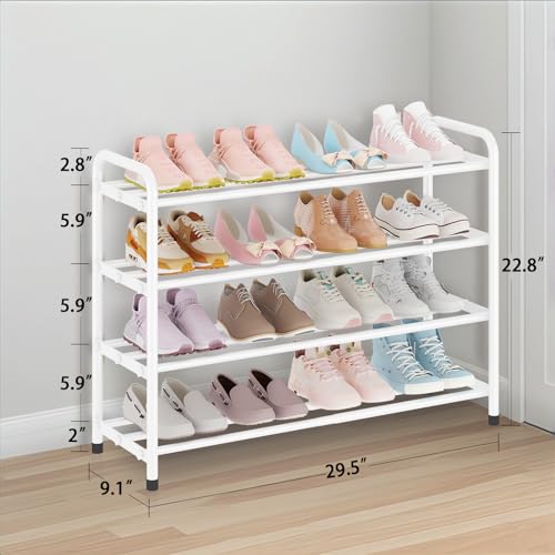 Image of KANAV 4-Tier Expandable Shoe Rack, Heavy Duty Adjustable Metal Shoe Organizer for Closet, Entryway & Mudroom, Freestanding, Tool-Free Assembly, White