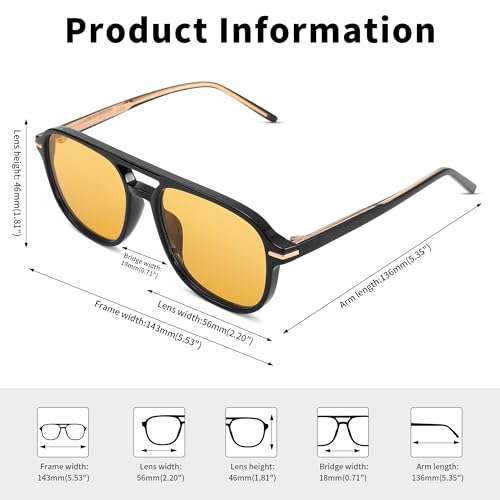 Pro Acme Aviator Sunglasses for Womens Mens - 70s Large Square Double Bridge Retro Sun Glasses2