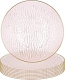 PARTY BARGAINS 13-Inch Charger Plates - 8 Pack, Hammered Pink Gold Rim, Heavy-Duty Disposable Chargers for Elegant Dining - Ideal for Weddings and Formal Events