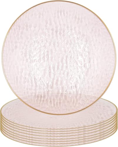 PARTY BARGAINS 13-Inch Charger Plates - 8 Pack, Hammered Pink Gold Rim, Heavy-Duty Disposable Chargers for Elegant Dining - Ideal for Weddings and Formal Events