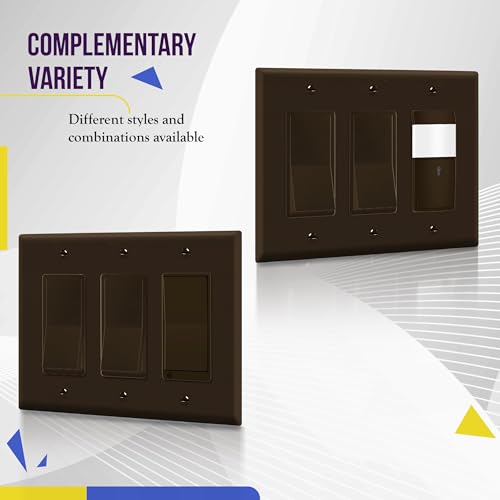 Image of ENERLITES Triple Decorator Switch Cover, Three Gang Outlet Wall Plate, Gloss Finish, Mid-Size 3-Gang 4.88 inch x 6.77 inch, Unbreakable Polycarbonate Thermoplastic, UL Listed, 8833M-BR, Brown