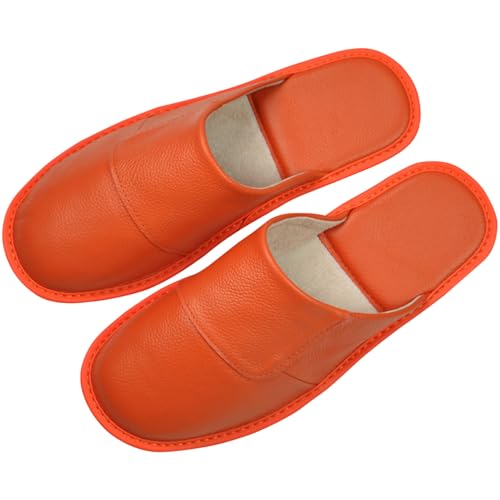 Image of Hwayslon Leather Slippers Men's Women's Leather Room Shoes Natural Cowhide Luxury Solid Color Unisex