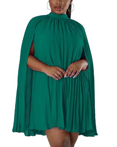 Image of Women's Casual Cape Sleeve Pleated Split Short Dress Loose Fit Cocktail Party Flowy Dress