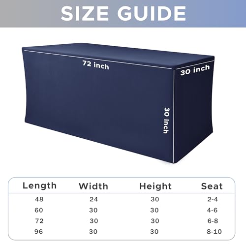 Image of Rectangle Spandex Fitted Tablecloths For Vendor 2 Pcs 72X30 Inch Navy | Wrinkle Resistant Table Covers Protector for 6 Foot Folding Table, Vendor Booths, Parties, Craft Show, Trade Show