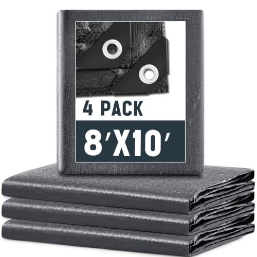 Image of 4 Pack 8 x 10 ft 5.5 Mil Tarps Heavy Duty Waterproof Tarp Multi Purpose Tent Cover for Home Boats Cars Camping Patio Furniture Roof Emergency Rain Protective Cover, Grey