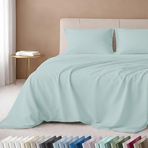 Image of California Design Den King Sheets Cotton Set - 600 Thread Count Sateen, 100% Cotton Sheets King Size, Deep Pockets with All Around Elastic, Snug Fit, Durable Bedding Set - Aqua