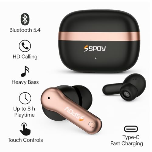 Image of SPOY Prime N100 Wireless Earbuds, Bluetooth 5.4, True Wireless (Charcoal Black)