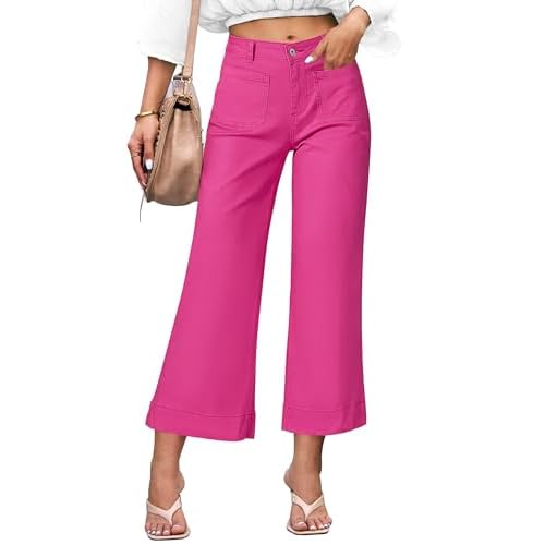 luvamia Wide Leg Jeans for Women Trendy High Waisted Flare Jeans Cropped Denim Pants Stretchy Baggy with Patch Pockets