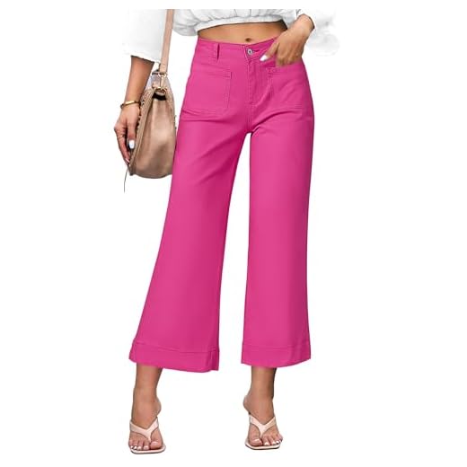 luvamia Wide Leg Jeans for Women Trendy High Waisted Flare Jeans Cropped Denim Pants Stretchy Baggy with Patch Pockets Work Jeans Womens Jeans Size 10 Womens Colored Jeans Hot Pink Size Medium Size 8