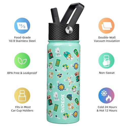 Image of BJPKPK Insulated Water Bottle, 18oz Stainless Steel with Straw Lid