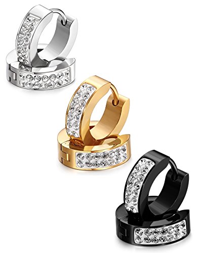 Jstyle Stainless Steel Womens Mens Hoop Earrings Huggie Earrings CZ Piercings 3 Pairs 18G4