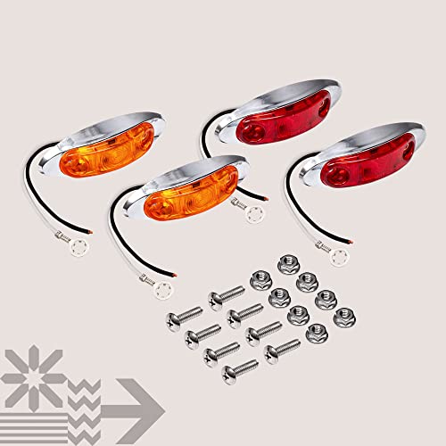 4Pc 2.5" Amber + Red Led Trailer Marker Light W/Chrome Bezel [Dot Fmvss 108] [Sae P2] [Surface Mount] [Waterproof Ip67] Clearance Side Marker Lights For Trailer Truck #TOP7