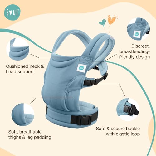 Image of Soulslings Tanu Baby Carrier Tide | Stretchy Baby Carrier for New Born & 0 to 1 Year Baby | Soft Cotton Belt with Ergonomic M Position | Adjustable Infant Carrier with Front & Hip Carry (3-10 Kgs)