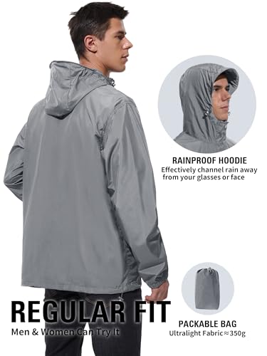 Image of UIQUR Mens Lightweight Rain Jacket Waterproof Windbreaker Packable Rain Coat with Hood for Golf Running Hiking Travel