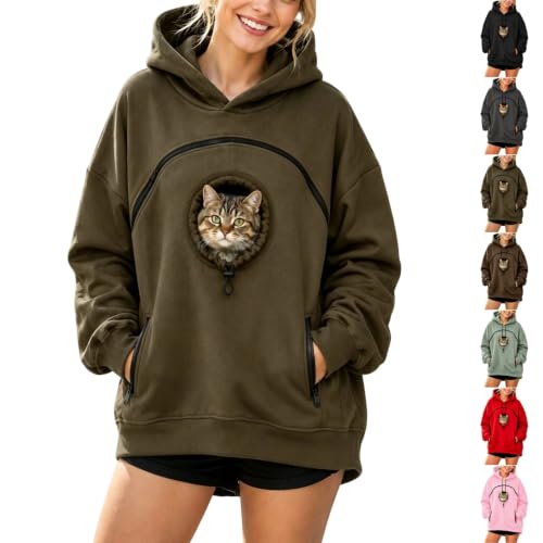 Womens Pet Pouch Hoodie Oversized Fleece Dogs Long Sleeve Sweatshirts - image 1