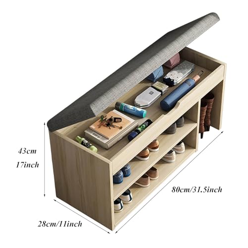Banc de rangement à chaussures avec coussin et compartiments ouverts pour entrée