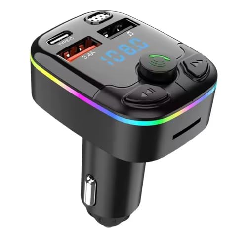 Transmetteur FM Bluetooth pour Voiture avec RGB, Mains Libres, USB-C 3.4A, Support TF 32Go, Contrôle Tactile