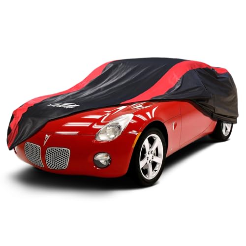 Image of Car Cover Custom Fit for Pontiac Solstice (2005-2009) | Red Strip Design, Cotton Liner for Paint Protection, Sun Rain Snow UV Proof, Door Zipper, Windproof Buckle, Storage Bag