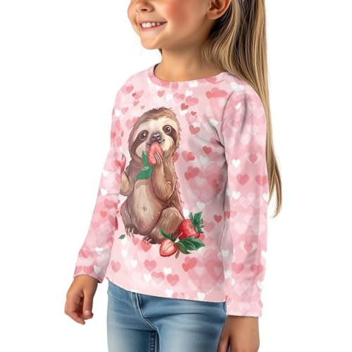 Image of Girls Cartoon Print Long Sleeve Graphic Tee Casual Crew Neck T-Shirts for 3-16 Years Little Girls