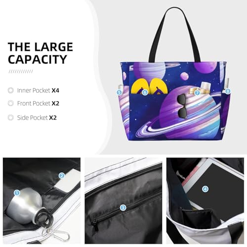 (Planet) Large Beach Tote Bag For Women With Zipper Foldable Lightweight Travel Pool Bag For Vacation Shopping3