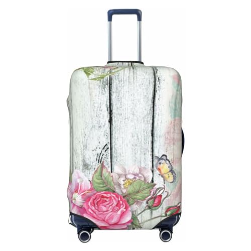 Vintage Wood With Floral Luggage Cover Protector Anti-Scratch Washable Fits 18-32 Inch Luggage-Small