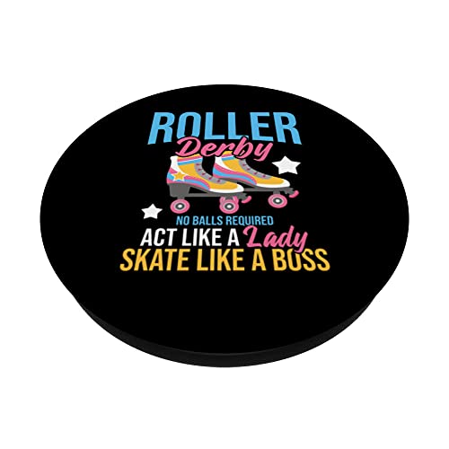 Roller Derby No Balls Required - Roller Skating Speed Skater PopSockets Swappable PopGrip, Black - Image 2