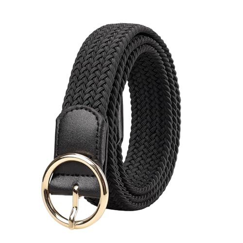 Women's Braided Stretch Elastic Belt Round Pin Buckle Woven Fabric Belts for Jeans 1.18